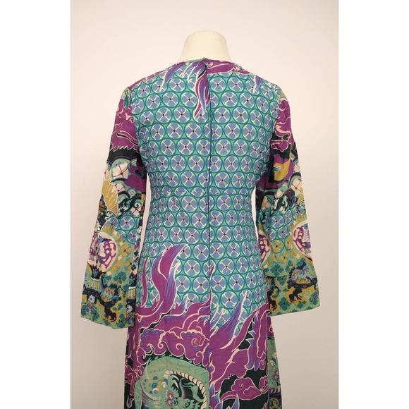 60's Geometric Dragon Purple Wool Maxi Dress by Colin Glascoe - Picture 5 of 8